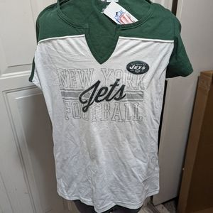 👍 New York Jets Football Blouse Shirt V neck Team Apparel size L Women's
